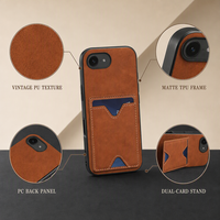 Étui de téléphone rétro en cuir antichoc avec coque arrière en TPU et PC givré, double porte-cartes, support et béquille pour smartphones