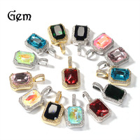 Hip hop moka fluorescent carré solide pierre précieuse pendentif collier niche ins style froid hommes et femmes chaîne de chandail neutre