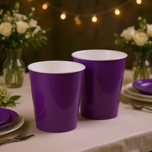 Vasos de Papel Morados para Fiestas, 270cc, Vajilla Elegante para Decoraciones de Cumpleaños - Product Image 2