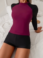 Tankini deux pièces à manches longues avec logo personnalisé, uni, solide, protection solaire, vêtements de plage, maillot de bain pour femmes, taille haute, combinaison de plongée protectrice contre le soleil