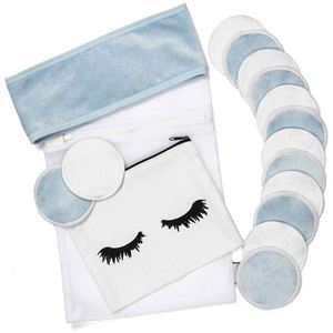 Almohadillas Desmaquillantes Reutilizables-Paquete de 14 con Bolsa de Lavandería, Bolsa de Almacenamiento de Lona, Diadema Bonus Spa | Organic Bamboo Velour Soft Fac - Product Image 3