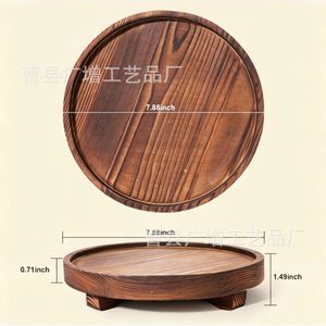 Round Wooden Decorative <b>Tray</b> 7.88inch Varnished <b>Storage</b> Base For Kitchen Bathroom Countertop - Product Image 1