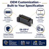 Connecteur Board-to-Board (BTB) ER-15P-F, Prise Femelle, Pas de 0,8 mm, 2x15P 30P Double Rangée, SMT LCP, Plaqué Or, 0,3A, Conformité RoHS