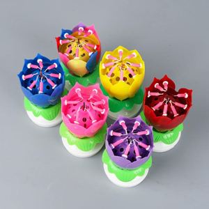 Bougie musicale rotative en forme de fleur de lotus à fond plat pour gâteau d'anniversaire, idéale pour les fêtes du Nouvel An - Product Image 4