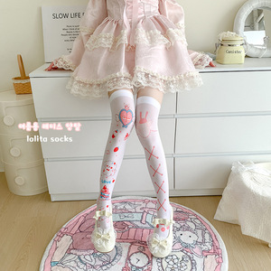 Lolita lindos calcetines por encima de la rodilla para <span class=keywords><strong>mujer</strong></span> Primavera Verano terciopelo fino suave tubo largo Original dulce azul Rosa estampado pantorrilla Halloween - Product Image 1