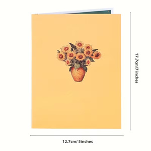 Vintage Sunflower Vase 3D Pop-Up Greeting Card Four-color Printed Coated Paper Simple Modern Style Blessing Card for Christmas - Product Image 5