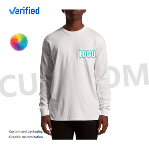 T-Shirt da uomo a girocollo in bianco di alta qualità in tinta unita in cotone pesante a manica lunga bianca con Logo personalizzato per gli uomini - Product Image 1