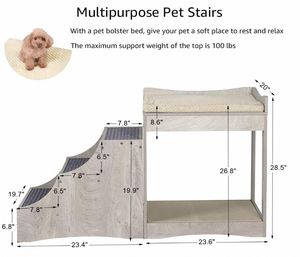 Piattaforma a più livelli per animali domestici con tappetini, letto moderno rettangolare in legno per cani e gatti, ideale per il davanzale o accanto al letto - Product Image 5