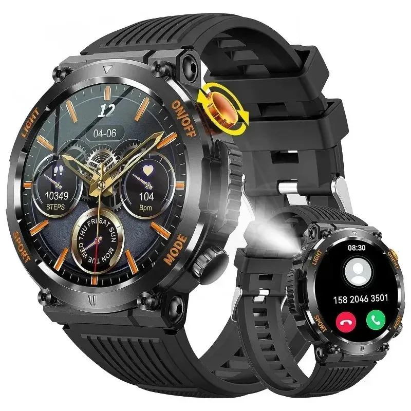 2024 new arrival HT17 smart watch with floodlight flashlight outdoor watch Bluetooth phone call Waterproof sports for man