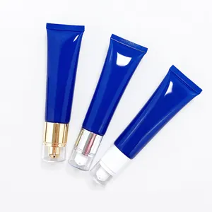 tube 5 16 Suppliers-Tubes bleus 50g, en plastique, vide, contenant d'emballage cosmétique, Tube à presser Lotion corporelle, tube à pompe sans air, 20 pièces