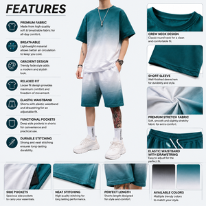 Ensemble t-shirt et short oversize à dégradé pour homme |   Ensemble Premium Streetwear d'été dégradé deux pièces : T-shirt et short - Product Image 5