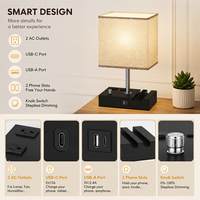 Lampe de chevet multifonctionnelle avec ports de charge USB A+C, support pour téléphone, lampe de table entièrement réglable en intensité pour chambre à coucher, bureau, décoration de la maison