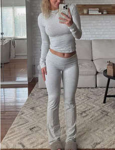 2026女式套装折叠喇叭裤套装头带定制标志高品质弹性服装女式2件套休息室套装 - Product Image 3