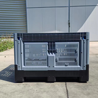 Grande boîte à palette pliable en plastique HDPE de 600 L, recyclable, grise, avec impression sérigraphique pour le stockage des aliments