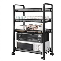 Chariot de rangement roulant à 5 niveaux en métal robuste, étagère de cuisine multi-niveaux, noir et blanc, vente en gros