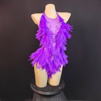Combinaison blanche à plumes pour femme, dos nu, bretelles, strass colorés, sexy, pour soirée en boîte de nuit, DJ, spectacle sur scène