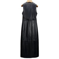 4154 Gutes Design Großhandel Maßgeschneidertes Hohes Taillenband Geschlitztes Einreihiges Ärmelloses Langes Lederkleid für Damen