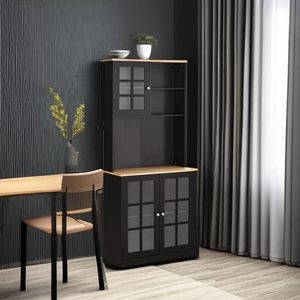 Mueble de Cocina Moderno Ajustable SENYU, Mueble para Microondas, Armario de Almacenamiento con Puertas de Vidrio, Madera y Acero Inoxidable, para Cocina y Sala de Estar - Product Image 1