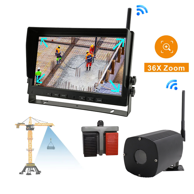 Smart Blind Spot Monitoring System Reverse Camera 500m Wireless 36X Zoom Tower Crane Camera 10.1" Monitor Construction Device
