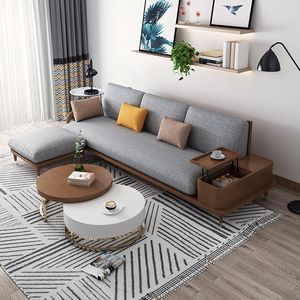 أريكة غرفة معيشة من الخشب الصلب على الطراز الاسكندنافي، أريكة حديثة من قماش وخشب الدردار، أثاث غرفة معيشة على الطراز الياباني متعدد الوظائف - Product Image 3