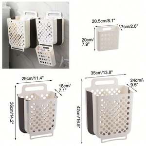 Panier à linge sale pliable mural en PP, panier à linge suspendu pliable en plastique mural - Product Image 3