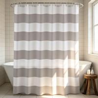 Rideau de Douche Classique à Rayures Imprimées de l'Usine Muyu, Écologique, Imperméable, en Polyester, 12 Crochets, Impressions Personnalisées OEM/ODM