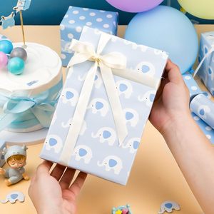MAYPLUSS Blue Elephant Wrapping Paper Roll 17Inch X 33Feet Reversible Baby Shower Gift Wrap - Product Image 2