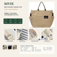 Sac fourre-tout en toile personnalisé pour femmes, sac à bandoulière en coton avec plusieurs poches, fermeture à glissière, grande capacité pour le travail, sac de courses réutilisable