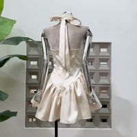 Robe de soirée pour femme à col suspendu, robe élégante sans manches à dos nu avec sequins et col carré