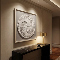 Décoration murale géométrique abstraite personnalisée faite à la main, art mural texturé 3D en ficelle blanche, peinture de décoration intérieure minimaliste moderne