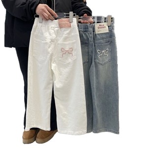 Nuovi Jeans in Cotone per Ragazze, <span class=keywords><strong>Pantaloni</strong></span> Lunghi <span class=keywords><strong>Bianchi</strong></span> a Gamba Dritta per Bambine - Product Image 5