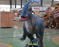 Modèle de dinosaure animatronique Parasaurolophus bleu personnalisé, télécommandé, en silicone, pour parcs d'aventure et jardins extérieurs