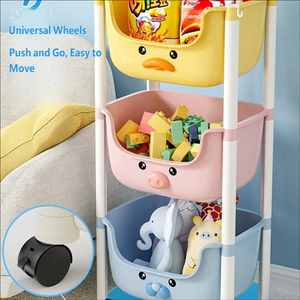 Étagère de rangement pour jouets d'enfants en plastique durable à double niveau, mobile, avec roulettes, pour le rangement dans le salon - Product Image 5