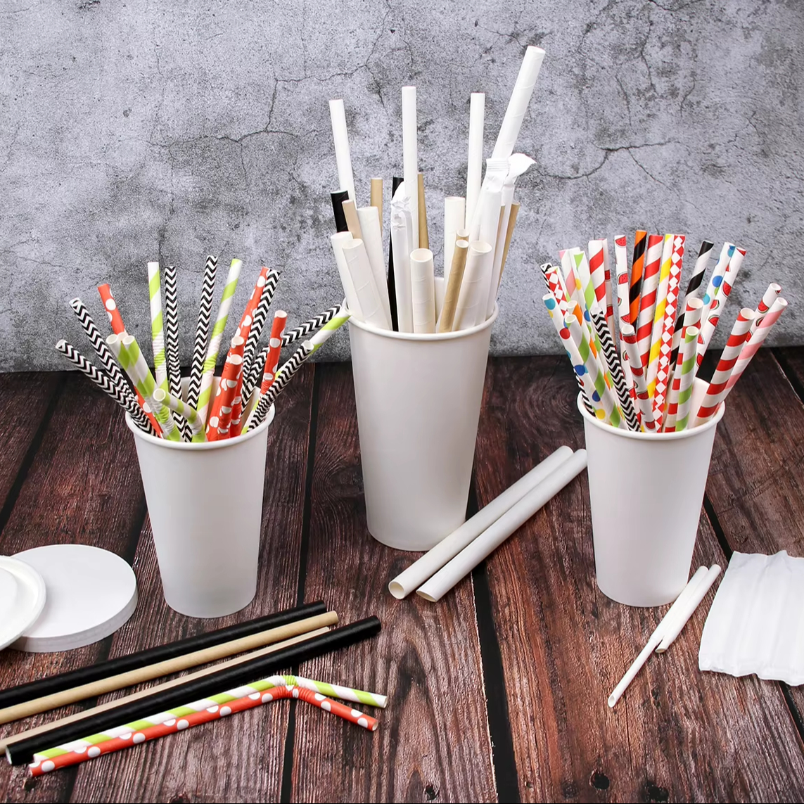 Eco Friendly Custom 6mm 8mm 10mm 12mm Printed Biodegradable Paper Straws for Bubble Tea and Party Events