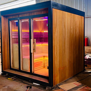 Sauna <span class=keywords><strong>pod</strong></span> haut de gamme en cèdre rouge sur mesure Boyce |   Sauna électrique infrarouge lointain à vapeur pour 2 personnes, 12 kW, texture bois naturel, esthétique moderne - Product Image 3