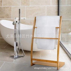 Porte-serviettes en bambou à 3 barres, pliable, sur pied, pour salle de bain et usage domestique - Product Image 1