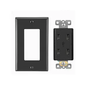 Tomada de parede elétrica colorida opcional F4P preta com carregador de tomada USB A 4 portas