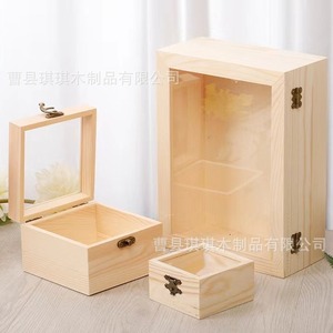 Caja de regalo de madera con tapa de cristal, caja de almacenamiento rectangular de madera de pino con cerradura para recuerdos de boda, regalos artesanales - Product Image 3