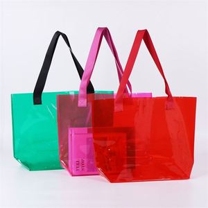 Custom Logo Letter Pattern Cute Transparent <b>Waterproof</b> Neon Candy Color <b>Beach</b> PVC <b>Zipper</b> Closure Gift Shopping Tote <b>Bag</b> - Product Image 2
