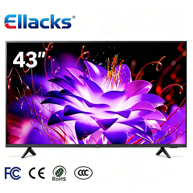 Factory Price Ellacks 43Inch 4K Ultra FHD Smart QLED LED LCD WiFi Android TV Home Hotel 2G+16G Memory FCC CE Certified