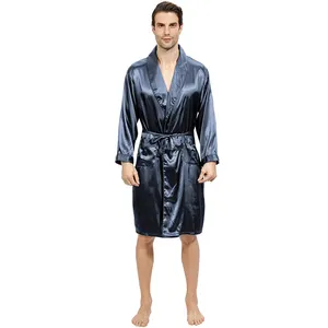 Bộ Áo Choàng Tắm In Hình Kimono Cho Nam, Áo Choàng Dài Tay Lụa Nhẹ Spa Với Quần Short