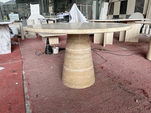 Table à manger ronde en travertin sculpté à la main, table de conférence de style scandinave, prix de gros - Product Image 6
