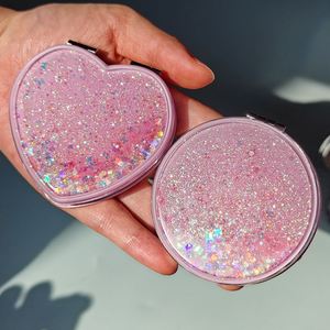 Luxury Private Label Bling Makeup <b>Mirror</b> Wholesale Hand Held Cosmetic Make up <b>Mirror</b> Double Sided Pocket Heart Compact <b>Mirror</b> - Product Image 2