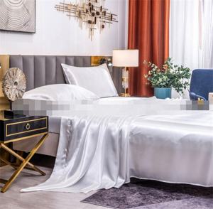 थोक 100% पॉलिएस्टर साटन रेशम oem लोगो कस्टम तकिया मामले होम होटल सादे ठोस रिक्त चादर बिस्तर सेट सेट - Product Image 2