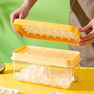 Bac à glaçons avec couvercle et compartiment, moule à glaçons avec 56 cubes, bacs à glaçons empilables pour <span class=keywords><strong>congélateur</strong></span> avec fond en silicone facile à démouler - Product Image 3