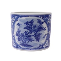 RXCS04-A bleu et blanc fenêtre ouverte fleur de prune glacée et motif d'oiseau porte-stylo en porcelaine petit vase de table