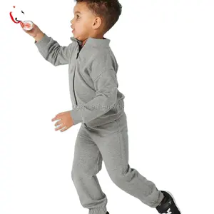 La migliore vendita Toddle Kids Cotton Sweatsuit Grey Solid Fleece tuta Kids Zip Up tuta
