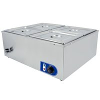 Peralatan Katering 4*1/2 GN PAN, Meja Pemanas Listrik Stainless Steel untuk Snack, Bain Marie Elektrik dengan Pengontrol Suhu