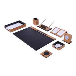 Ensemble de 11 pièces de luxe pour organisateur de bureau en bois de zébrano et cuir PU – Organisateurs de bureau mignons pour une utilisation au bureau - Product Image 5