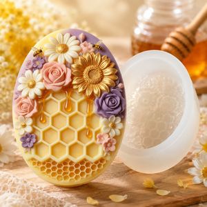 Honeycomb Flower Oval Silicone <b>Mold</b> For Soap <b>Candle</b> Making DIY Craft - Product Image 1
